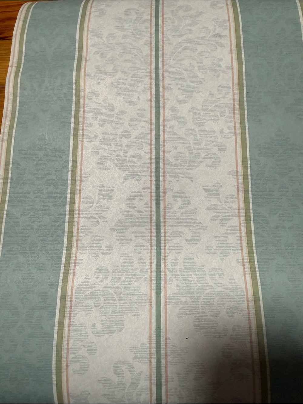 Waverly Soft Green and Cream Striped Damask Wallpaper